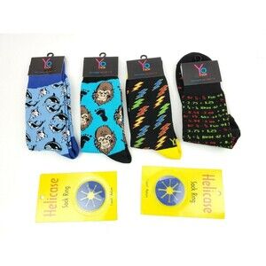 4 Pack Yo Sox Graphic Print Mens Crew Socks Whales Big Foot Dress Size 7-12